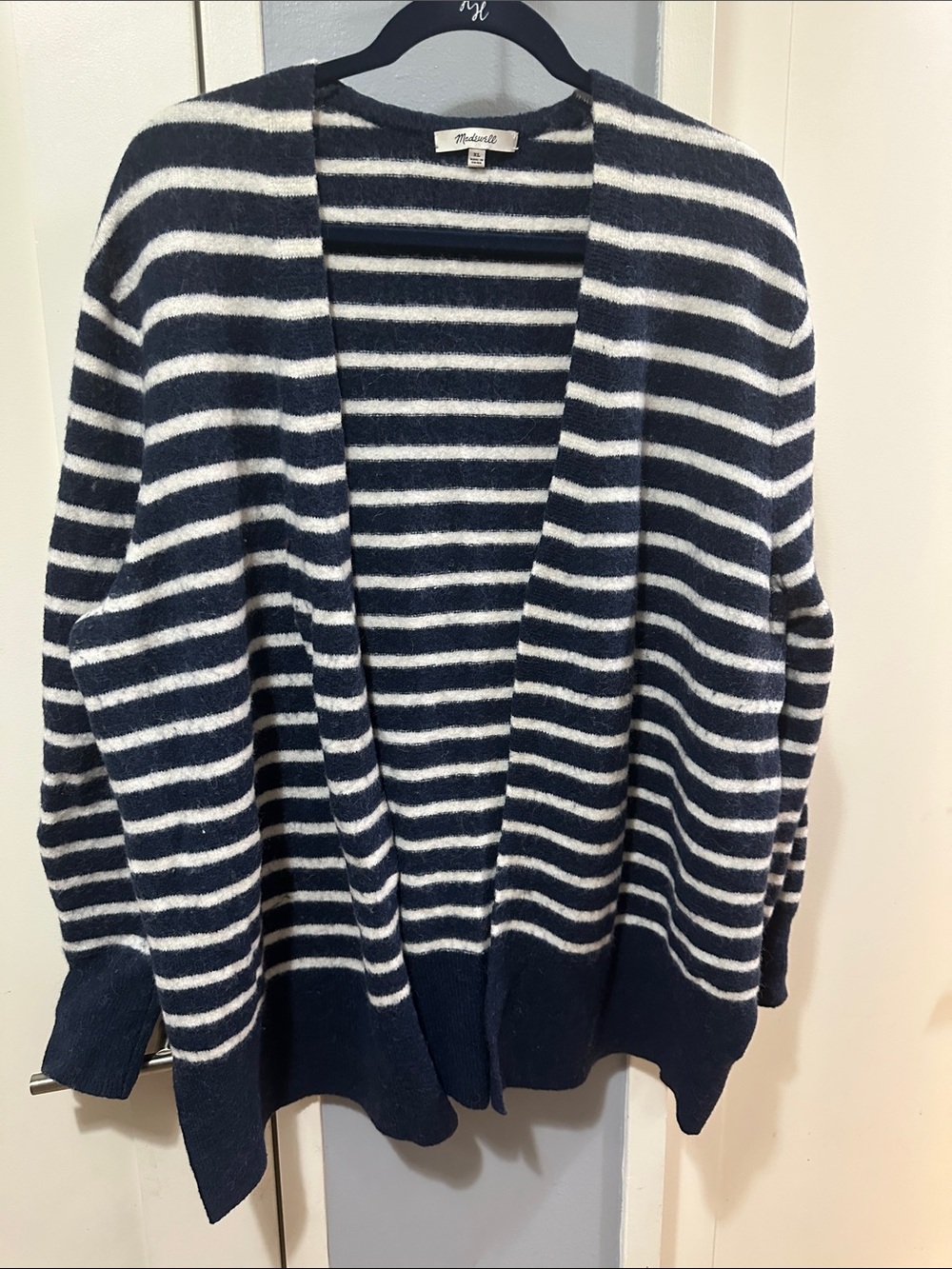 Madewell Navy & White Striped Open-Front Cardigan